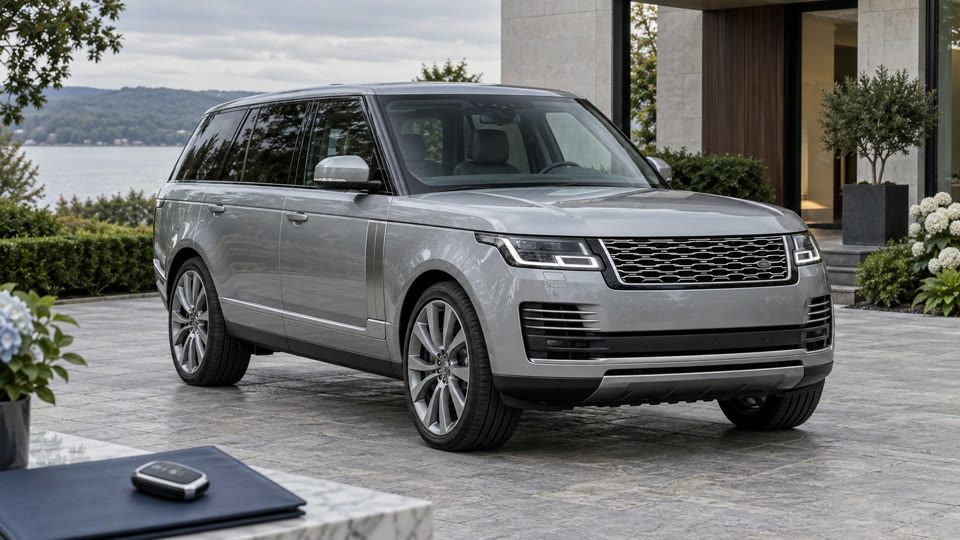 Silver luxury SUV and car key, illustrating the car loan in this example.