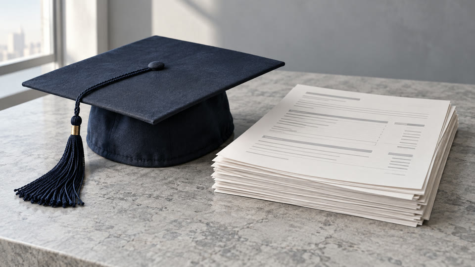 Graduation cap beside loan paperwork, illustrating the student-loan comparison.